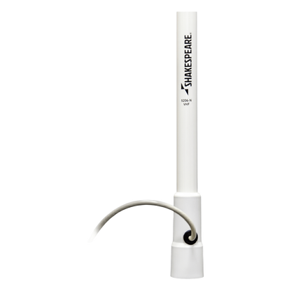 Antena Marina VHF SHAKESPEARE 5206-N / Fibra de Vidrio / 6 dB / 50 W / Cable RG-58 4.5 m (15 ft) / Base de Nylon / 2.4 m (7.9 ft) / Banda Marina VHF