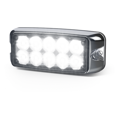Luz de Advertencia de 10 LED, Rojo/Claro, 5x2 Pulgadas, Lente Transparente, Bisel Cromado