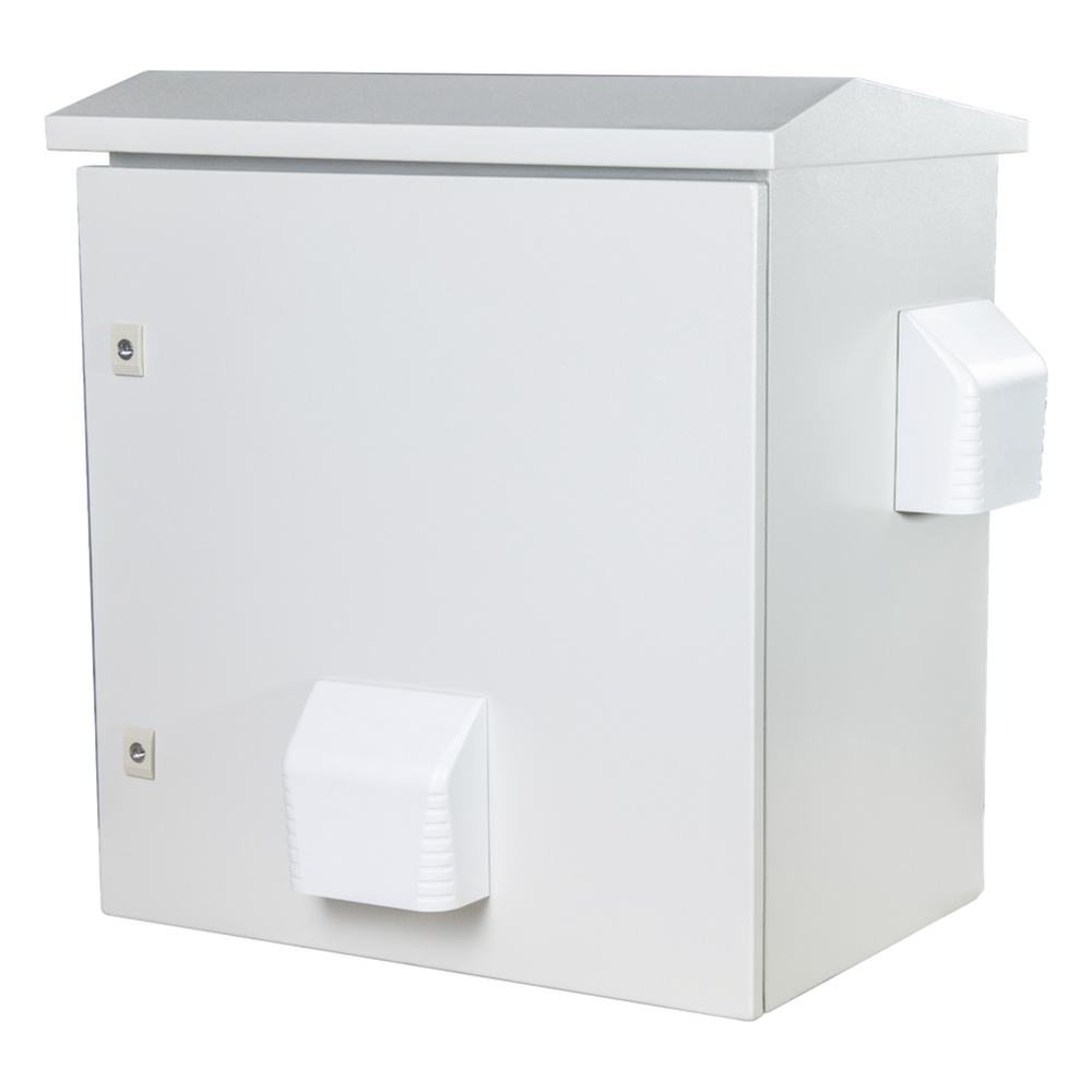 Gabinete Ventilado de Acero IP55 Uso en Exterior (593 x 609 x 399 mm) con Placa Trasera Interior Metálica y Compuerta Inferior Atornillable. Incluye