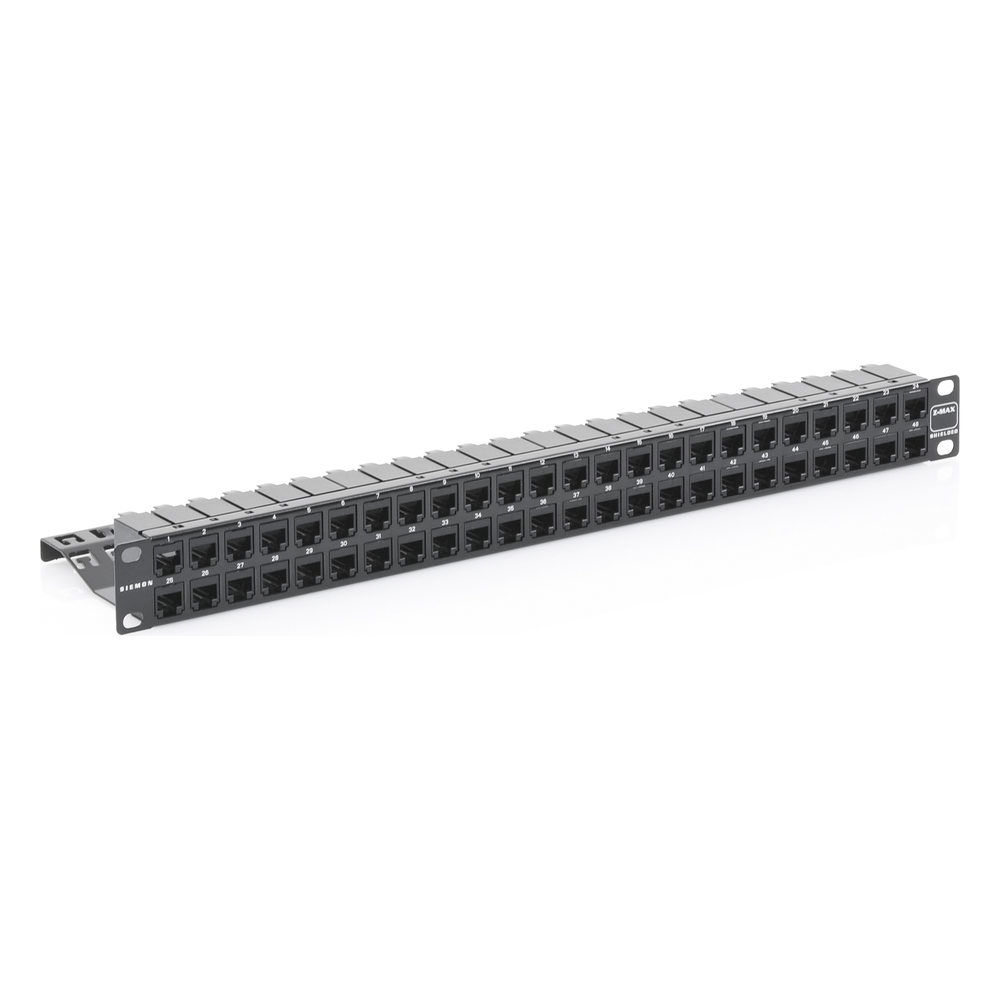 Patch Panel Z-Max de 48 Puertos, Blindado, Precargado con Jacks Categoría 6A, Plano, 1UR