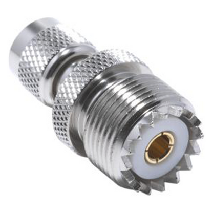 Adaptador en Línea de Conector Mini UHF Macho a UHF Hembra (SO-239), Níquel/ Oro/ Teflón