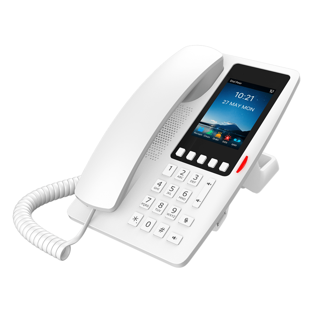 Teléfono IP Hotelero Wi-Fi 6 / Pantalla IPS 3.5" 320x480 / 2 Líneas SIP / 5 Teclas Programables / Puerto USB-A / PoE 802.3af / Audio HD / Diseño