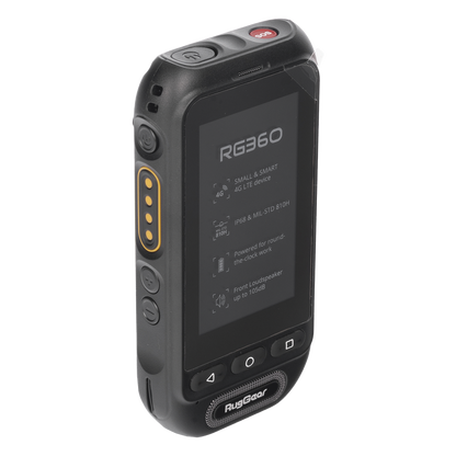 Radio PoC LTE RugGear RG360 / Altavoz 2W 105 dB / 3GPP Mission-Critical PTT / IP68 y MIL-STD-810H / Batería Extraíble 3000 mAh / 197 g / Multi APN