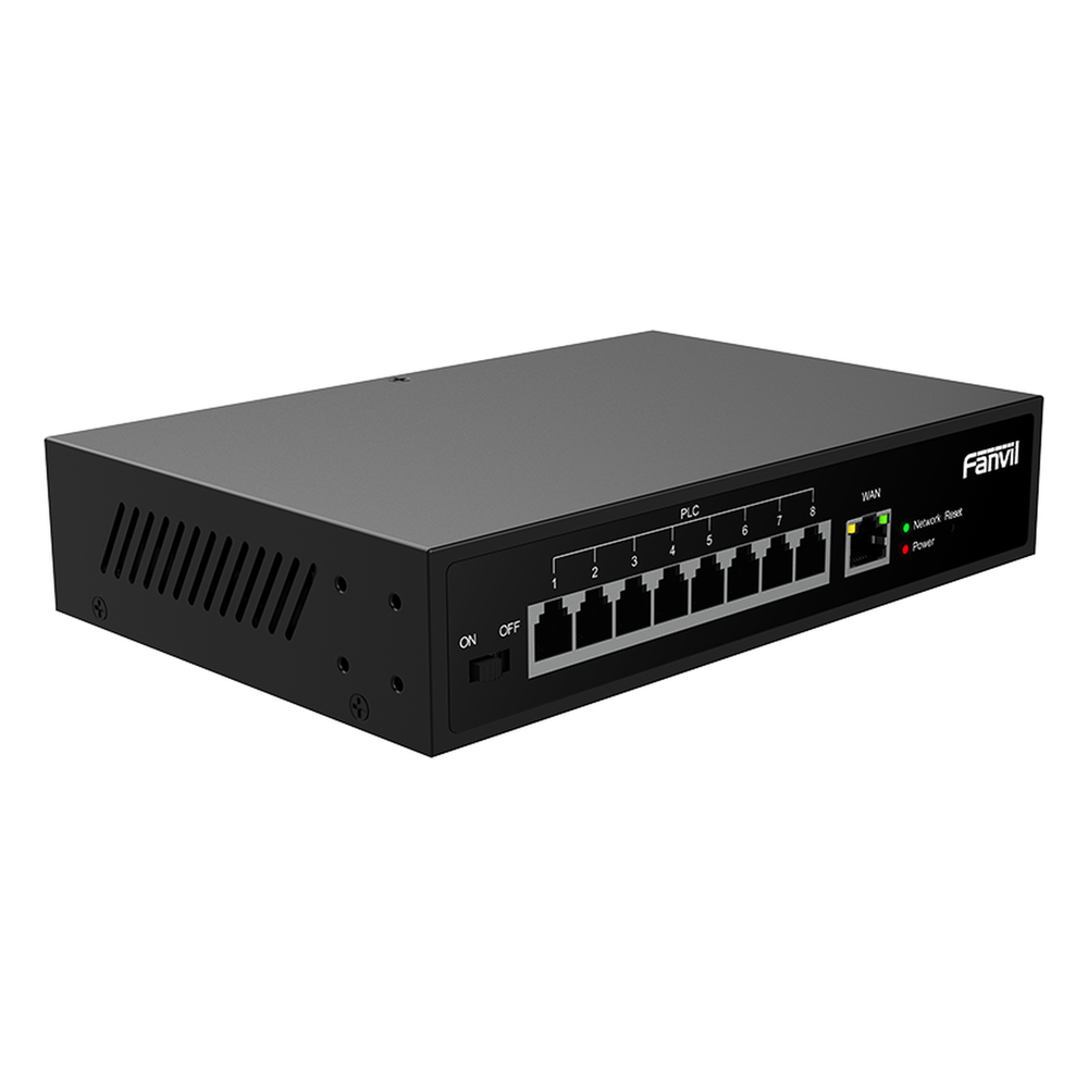 Switch PoE de 2 Hilos 8 Puertos RJ11 / Uso Exclusivo con Fanvil X303-2W / Transmisión hasta 300 m (984.3 ft) / Entrada 100V~240V / Salida Máx 80W