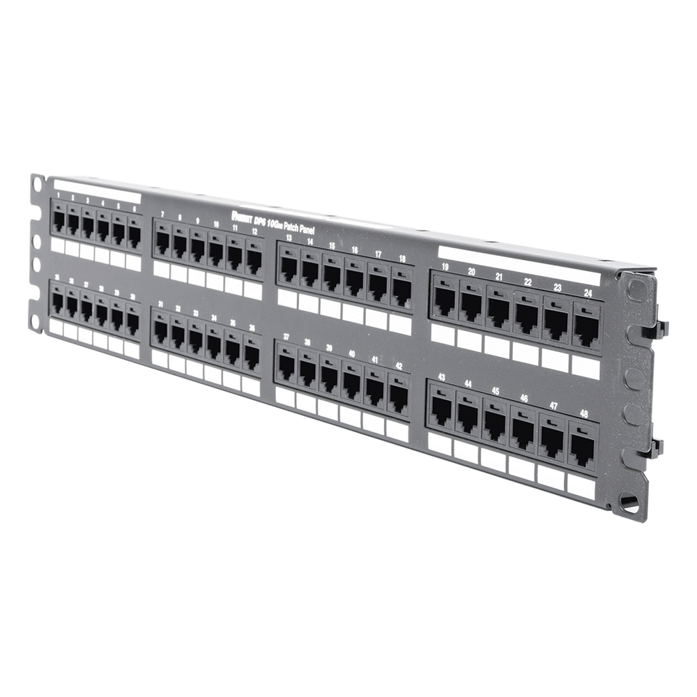 Panel de Parcheo de Impacto (110), Plano, Categoría 6A, de 48 Puertos, 2UR