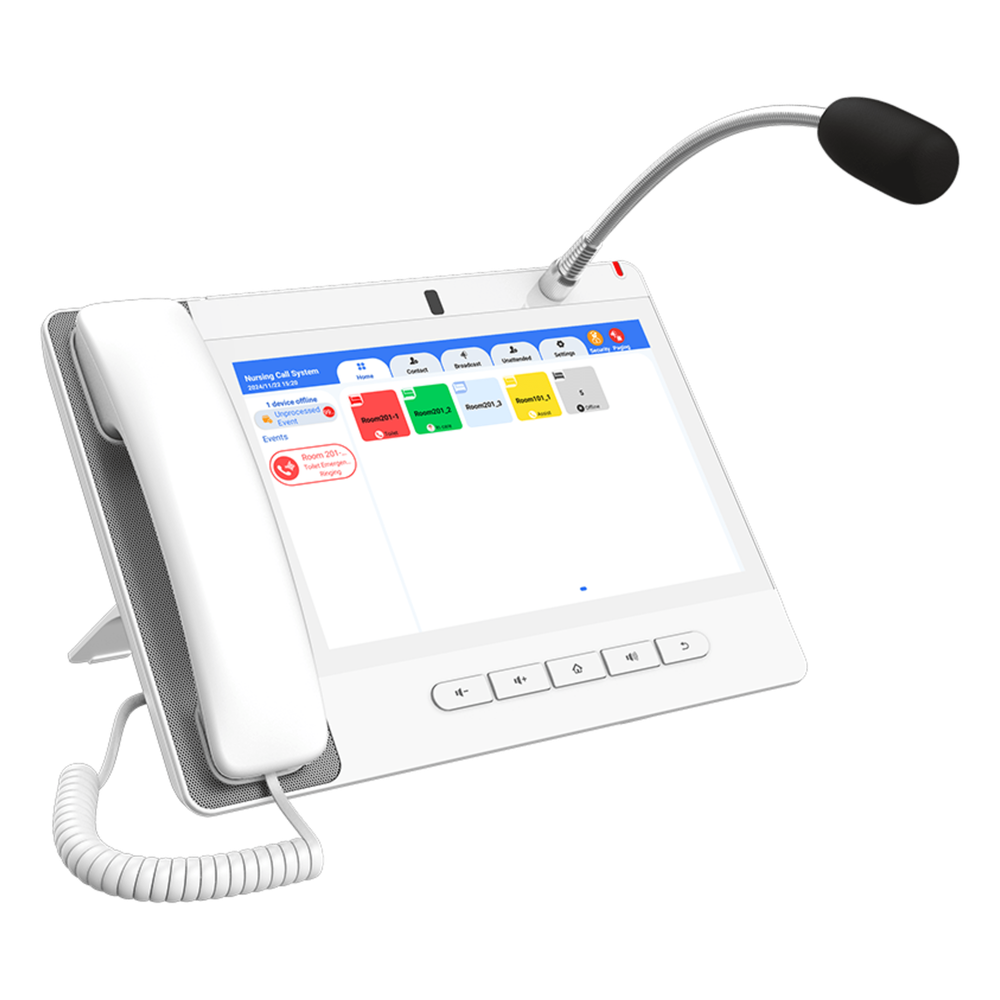Teléfono IP Color Blanco Android 9.0 Empresarial para voceo 20 líneas SIP, pantalla táctil, Wi-Fi y Bluetooth, PoE, Voceo/ Musica por Multicast