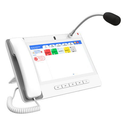 Teléfono IP Color Blanco Android 9.0 Empresarial para voceo 20 líneas SIP, pantalla táctil, Wi-Fi y Bluetooth, PoE, Voceo/ Musica por Multicast