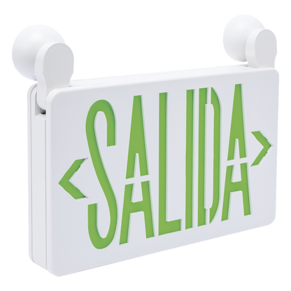Letrero de Emergencia LED DUAL / Luz de Salida y Emergencia Integrada / Montaje Universal Pared-Lateral-Techo / Doble Voltaje 120-277 VAC / Batería