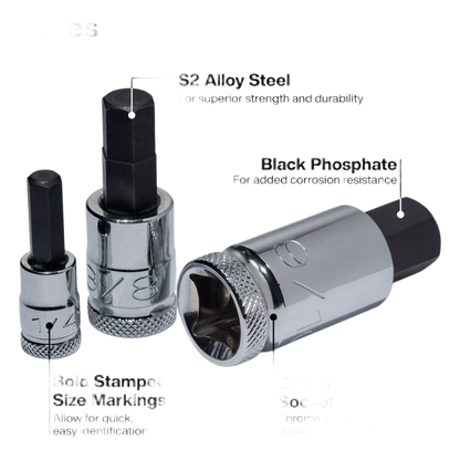 Juego de Dados Moleteados / SAE-Métrico-Hex-Torx® / 32 Piezas / Acabado Moleteado para Mejor Agarre / Marcado en Relieve / Incluye Llaves Cuadradas