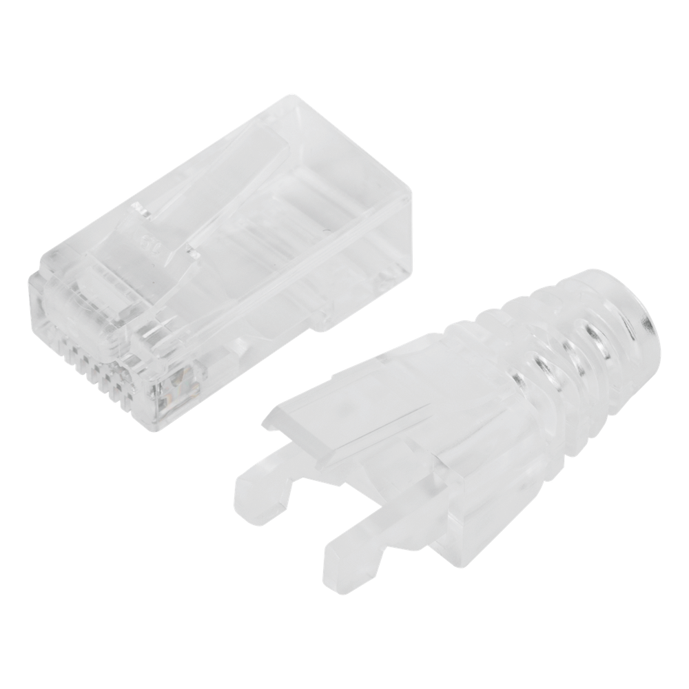 Bote con 50 Plugs Pass Through RJ45 Cat6 sin Blindaje, con Alivio de Tensión Incluido, Chapado de Oro a 30 Micras para Durabilidad Extrema
