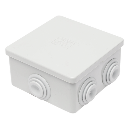 Caja Estanca de PVC Para Derivación y Conexión, 6 Entradas, Tapa a Presión, 80×80×40 mm (Mayor Área Interna, Uso Exterior IP44, Material que no
