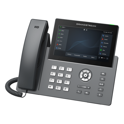Teléfono IP Wi-Fi, Grado Operador, 12 líneas SIP con 6 cuentas, pantalla táctil 7", puertos Gigabit, Bluetooth, PoE, codec Opus, IPV4/IPV6 con