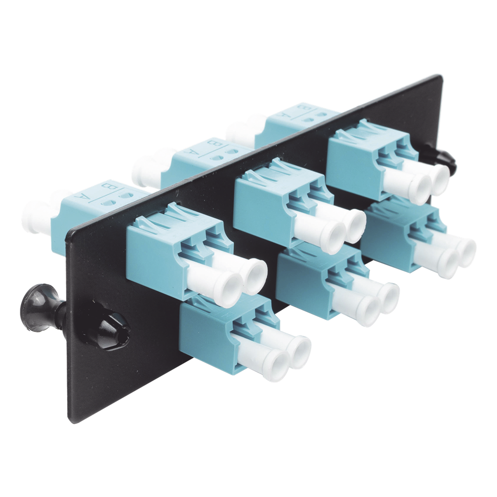 Placa Acopladora de Fibra Optica FAP, Con 6 Conectores LC Duplex (12 Fibras), Para Fibra Multimodo OM3/OM4, Color Aqua