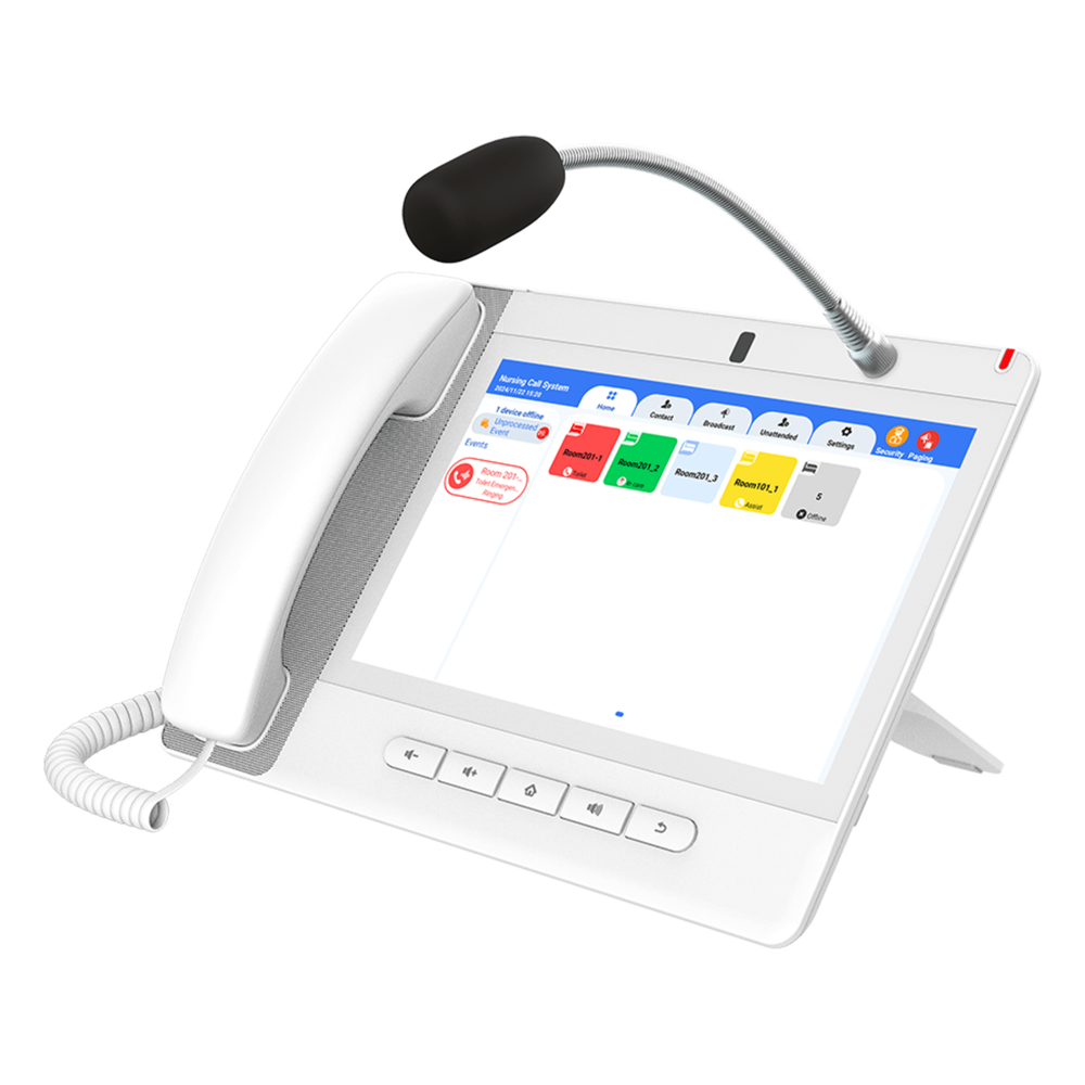 Teléfono IP Color Blanco Android 9.0 Empresarial para voceo 20 líneas SIP, pantalla táctil, Wi-Fi y Bluetooth, PoE, Voceo/ Musica por Multicast