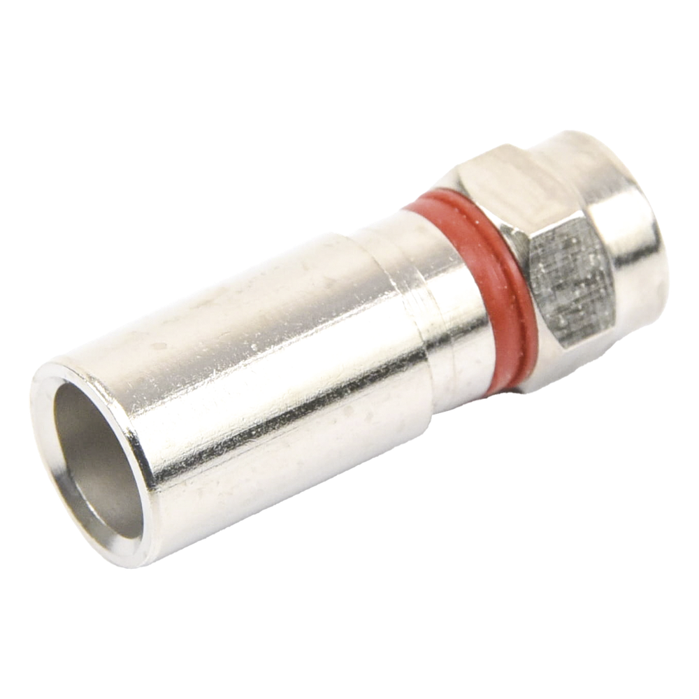 Conector F Macho de Compresión, Metálico para cable RG-6, Cuerpo de Bronce Niquelado