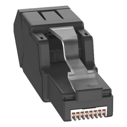 Plug RJ45 UTP, Instalación Angulada 45 Grados, Terminación en Campo Certificable, Compatible con Cat5e, Cat6 y Cat6A, Color Negro