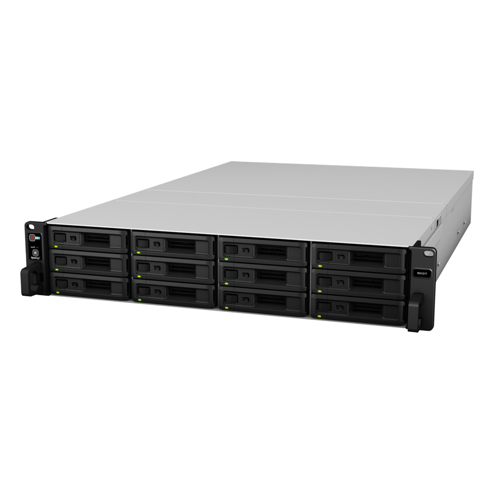 Unidad de Expansión Synology RX1217/RX1217RP | 12 Bahías de Disco | Compatible con SATA 3.5” y 2.5” | Expansión de Volumen en Línea | Fuentes de