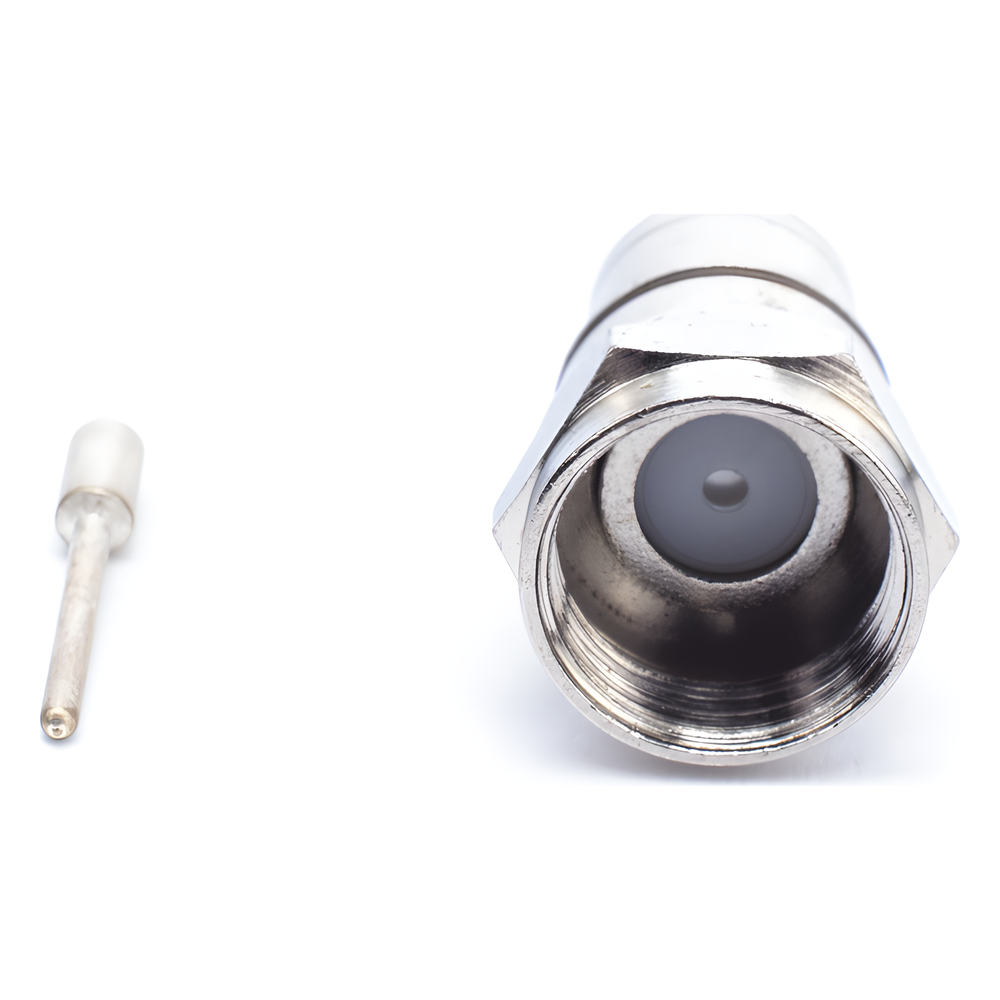 Conector F Macho Plegable, Con PIN para Cable RG-59, Cuerpo de Bronce Niquelado