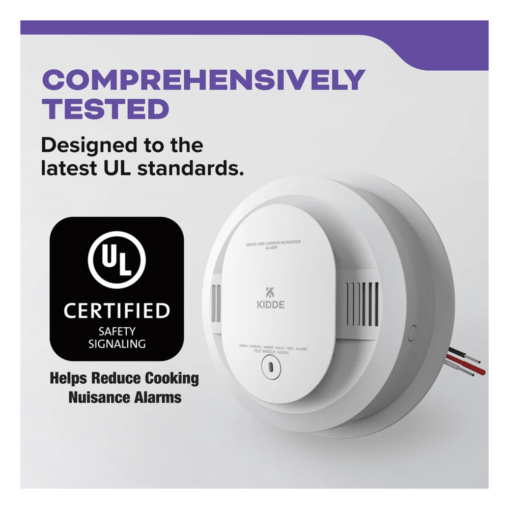 Alarma combinada de humo y monóxido de carbono, cableada a 120V CA con respaldo de batería AA, interconectable, paquete de 6
