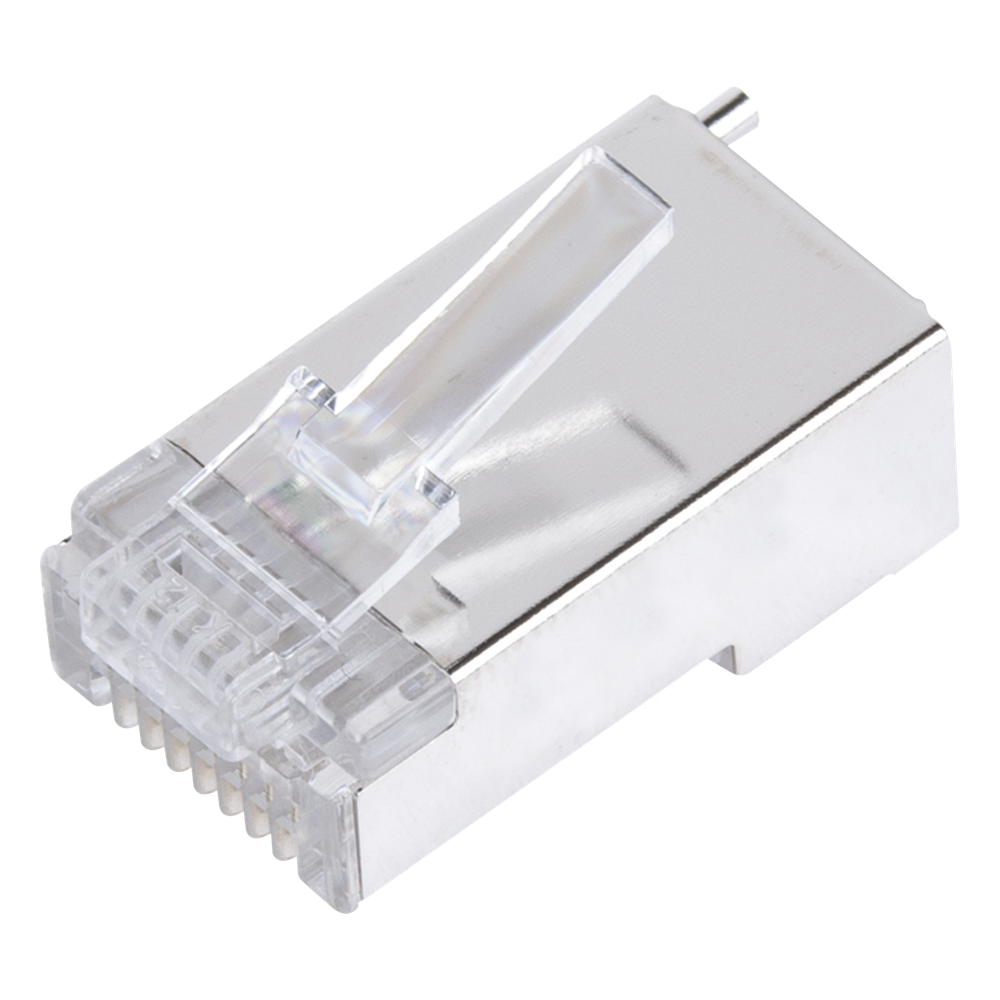 Bote con 100 Piezas de Plug Modular RJ45 Cat5e Blindado, Chapado de Oro a 30 Micras para Durabilidad Extrema con Pin de Tierra