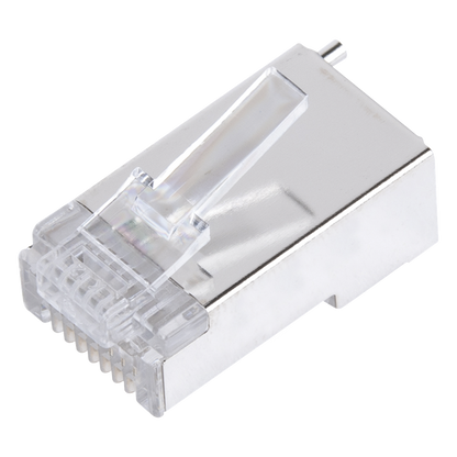 Bote con 100 Piezas de Plug Modular RJ45 Cat5e Blindado, Chapado de Oro a 30 Micras para Durabilidad Extrema con Pin de Tierra