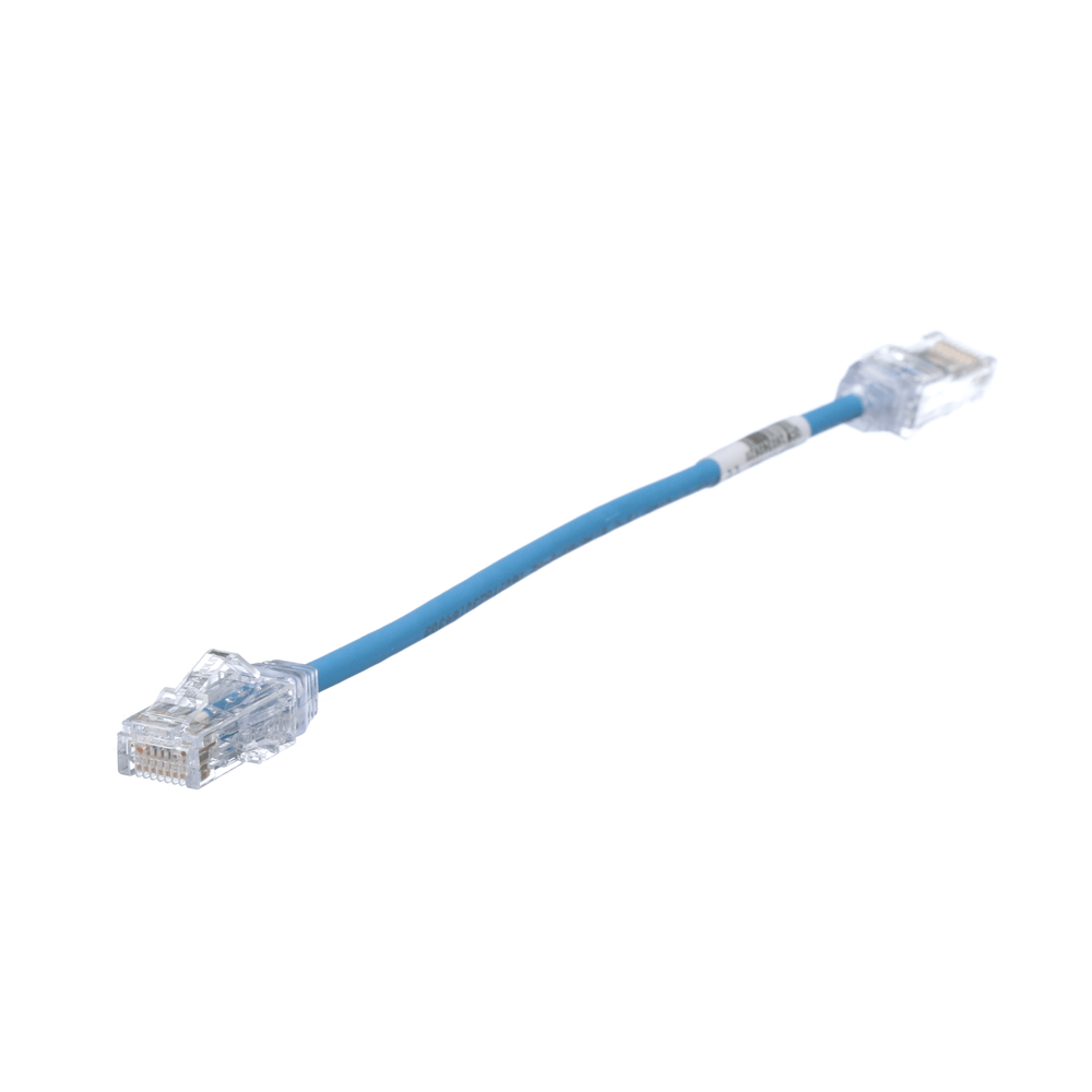 Cable de Parcheo UTP Cat6A, CM/LSZH, Diámetro Reducido (28AWG), Color Azul, 20 cm (7.87 pulgadas).