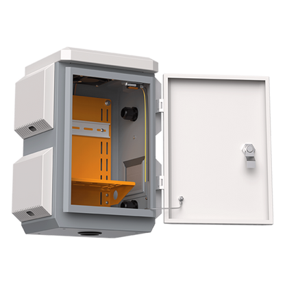 Gabinete de Acero Ventilado para Exterior 180 x 340 x 160 mm con Rieles DIN y 4 Placas Laterales para Montaje de Equipos por Fuera