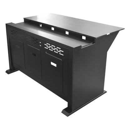Escritorio Estación Mobiliaria Profesional de Monitoreo y Control / Videovigilancia / Acceso / Alarmas / Etc... / Metal Negro y Madera Tono Oscuro