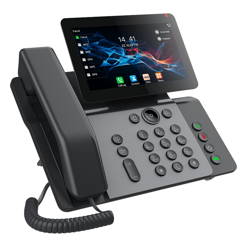 Teléfono IP Empresarial V66 Prime, Pantalla Táctil Color 7 Pulgadas, Audio HD Opus, Video 1080p, Wi-Fi 6, Bluetooth 5.4, 20 Líneas SIP, 6-Way