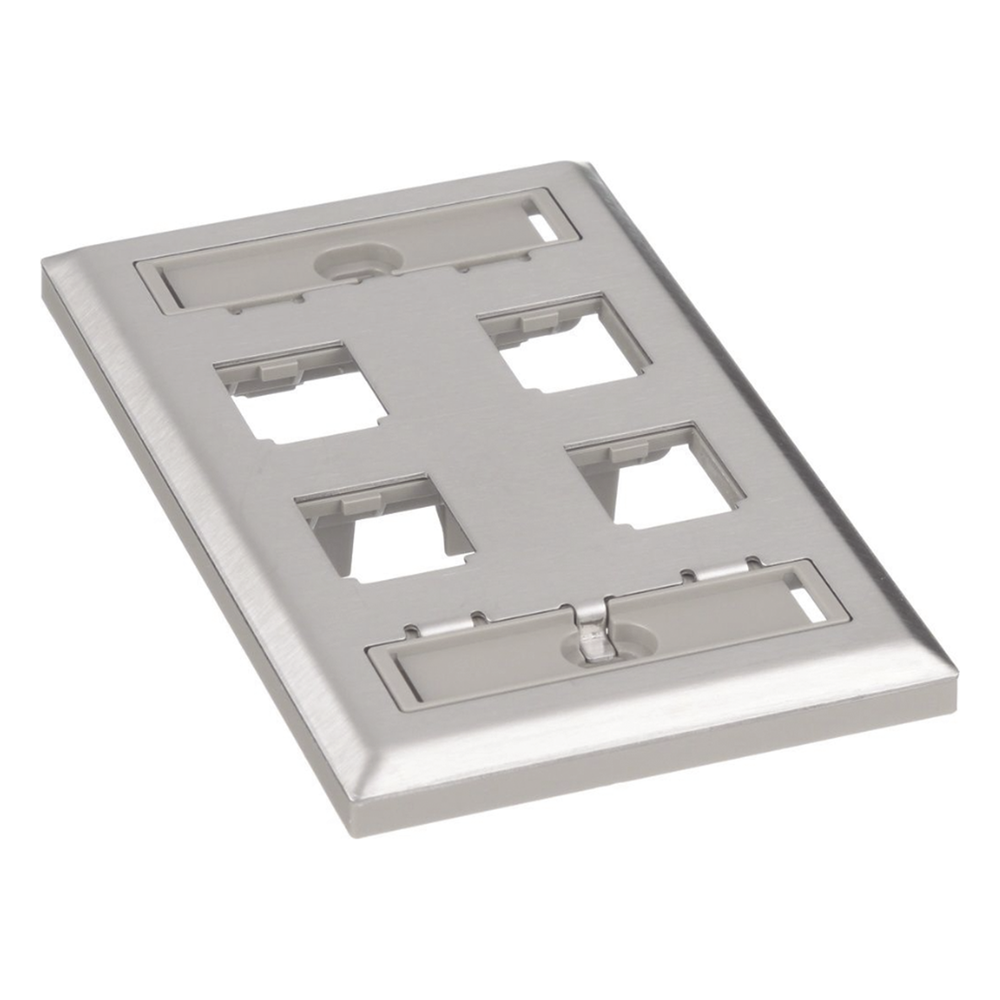 Placa de Pared Vertical, de Acero Inoxidable, Salida Para 4 Puertos Mini-Com, Con Espacios Para Etiquetas