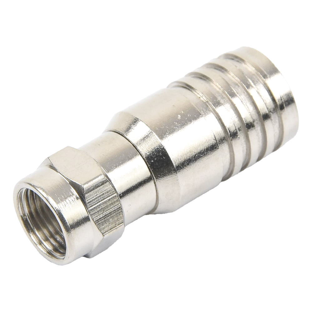 Conector F Macho en 75 Ohm, Plegable para Instalar en Cables Coaxiales RG-11, Cuerpo de Bronce-Niquelado/ Teflón