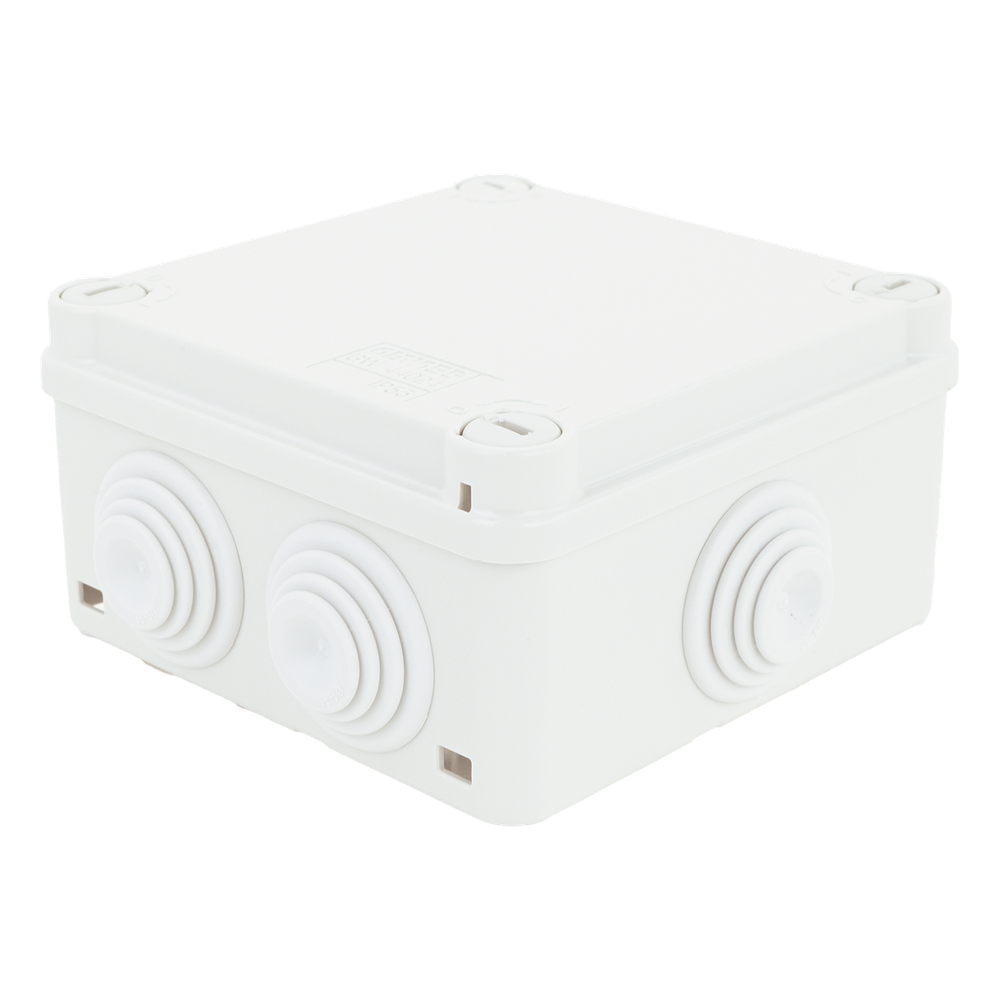 Caja Estanca de PVC Para Derivación y Conexión, 6 Entradas, Tapa con Tornillo de 1/4" de Vuelta, 100x100x50 mm (Área Interna), Uso Exterior IP55