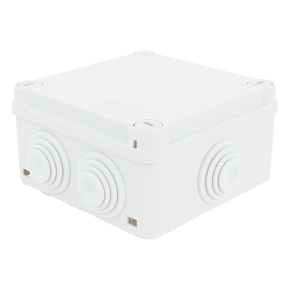 Caja Estanca de PVC Para Derivación y Conexión, 6 Entradas, Tapa con Tornillo de 1/4" de Vuelta, 100x100x50 mm (Área Interna), Uso Exterior IP55