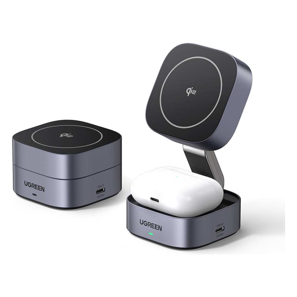 Cargador Inalámbrico 2 en 1 25W / Tecnología Magnética Qi 2 / 15W para Teléfono + 5W para Auriculares / Puerto USB-C 5W / Protecciones Múltiples
