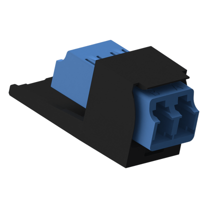 Módulo Acoplador LC Duplex, para Fibra Óptica Monomodo OS1/OS2, Tipo Mini-Com, Color Negro
