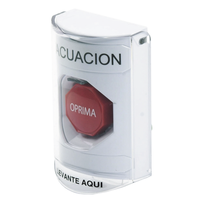 Botón de Evacuación, Cubierta de Policarbonato Súper Resistente de Superficie con Espaciador, Restablecimiento con Llave, Con Bocina de Advertencia