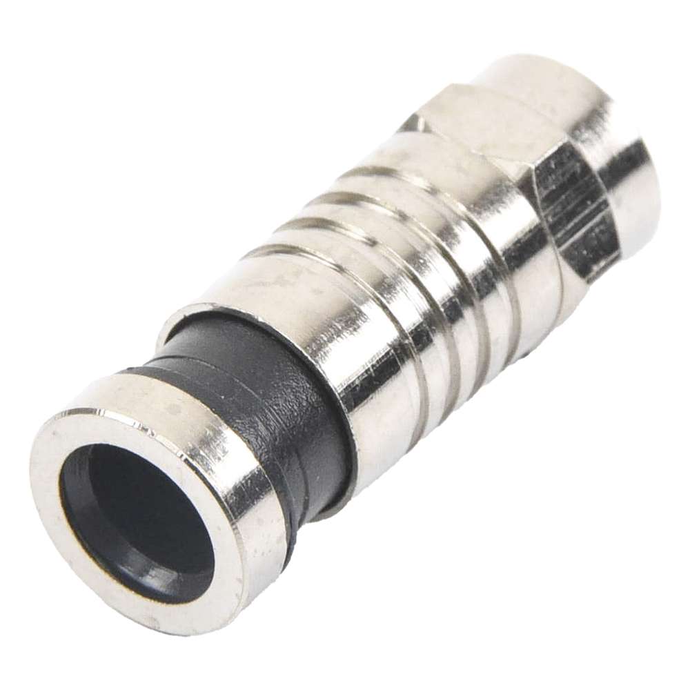Conector F Macho de Compresión para cable RG-6, Cuerpo de Bronce Niquelado