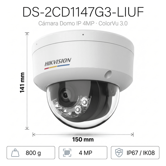 [ColorVu 3.0 + MD 3.0] Domo IP 4 Megapixel / Lente 2.8 mm / 30 mts IR + 30 mts Luz Blanca / Micrófono Integrado / Motion Detection 3.0 / Exterior