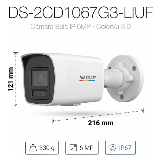 [ColorVu 3.0 + MD 3.0] Bala IP 6 Megapixel / Lente 2.8 mm / 30 mts IR + 30 mts Luz Blanca / Micrófono Integrado / Motion Detection 3.0 / Exterior