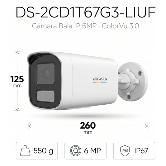 [ColorVu 3.0 + MD 3.0] Bala IP 6 Megapixel / Lente 4 mm / 50 mts IR + 50 mts Luz Blanca / Micrófono Integrado / Motion Detection 3.0 / Exterior IP67