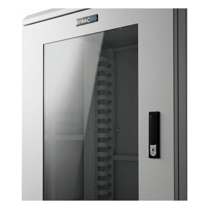 Gabinete Rack 19 Pulgadas / 18 Unidades / Piso / Puerta de Cristal / Acero Calibres 16-18-20 / Capacidad 750 kg (1653.5 lb) / Dimensiones 60 cm (23.6