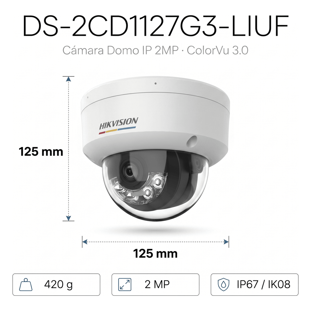 [ColorVu 3.0 + MD 3.0] Domo IP 2 Megapixel / Lente 2.8 mm / 30 mts IR + 30 mts Luz Blanca / Micrófono Integrado / Motion Detection 3.0 / Exterior