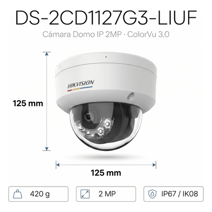 [ColorVu 3.0 + MD 3.0] Domo IP 2 Megapixel / Lente 2.8 mm / 30 mts IR + 30 mts Luz Blanca / Micrófono Integrado / Motion Detection 3.0 / Exterior