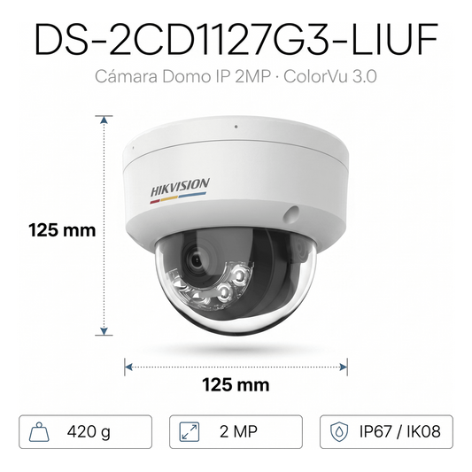 [ColorVu 3.0 + MD 3.0] Domo IP 2 Megapixel / Lente 2.8 mm / 30 mts IR + 30 mts Luz Blanca / Micrófono Integrado / Motion Detection 3.0 / Exterior