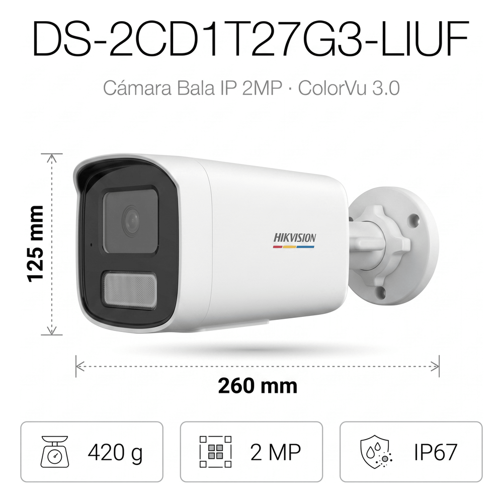 [ColorVu 3.0 + MD 3.0] Bala IP 2 Megapixel / Lente 4 mm / 50 mts IR + 50 mts Luz Blanca / Micrófono Integrado / Motion Detection 3.0 / Exterior IP67