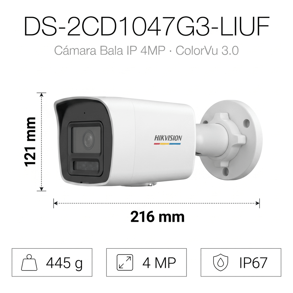 [ColorVu 3.0 + MD 3.0] Bala IP 4 Megapixel / Lente 2.8 mm / Dual Light (30 mts IR + 30 mts Luz Blanca) / Micrófono Integrado / Detección de