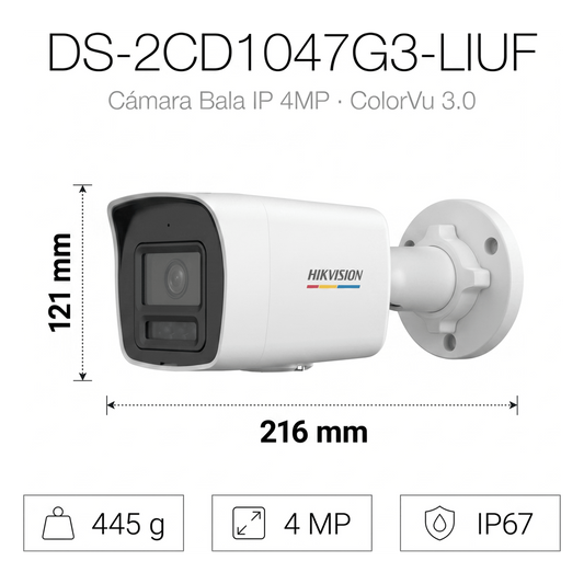 [ColorVu 3.0 + MD 3.0] Bala IP 4 Megapixel / Lente 2.8 mm / Dual Light (30 mts IR + 30 mts Luz Blanca) / Micrófono Integrado / Detección de