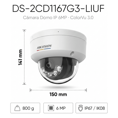 [ColorVu 3.0 + MD 3.0] Domo IP 6 Megapixel / Lente 2.8 mm / 30 mts IR + 30 mts Luz Blanca / Micrófono Integrado / Motion Detection 3.0 / Exterior