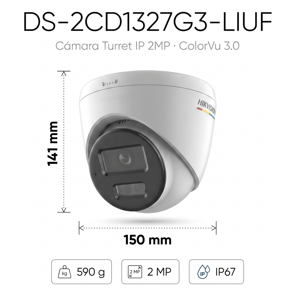 [ColorVu 3.0 + MD 3.0] Turret IP 2 Megapixel / Lente 2.8 mm / 30 mts IR + 30 mts Luz Blanca / Micrófono Integrado /Motion Detection 3.0 / Exterior