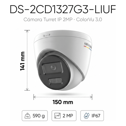 [ColorVu 3.0 + MD 3.0] Turret IP 2 Megapixel / Lente 2.8 mm / 30 mts IR + 30 mts Luz Blanca / Micrófono Integrado /Motion Detection 3.0 / Exterior